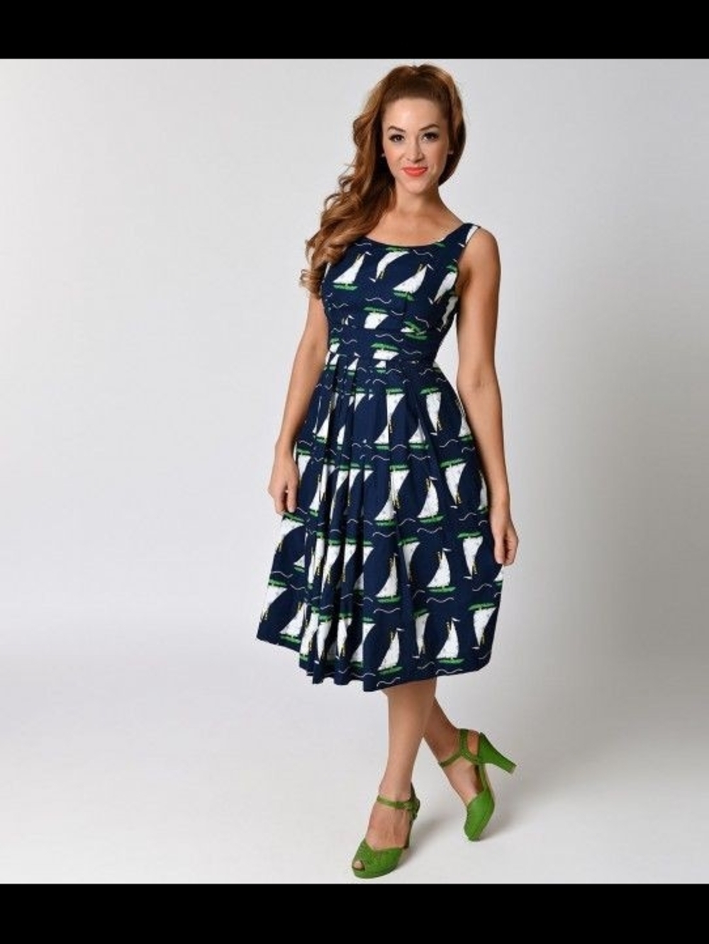 Emily And Fin Isobel Navy Sailboat Print Sleeveless Dress Size 16UK - Picture 3 of 3